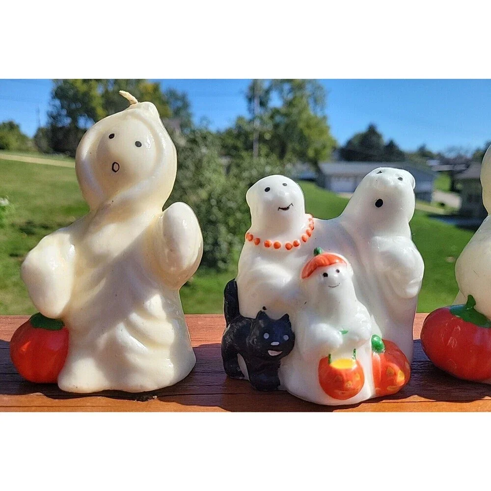 Lot of 3 Vintage Ghost Candles Glow in the Dark Family Ghost Jack O Lantern